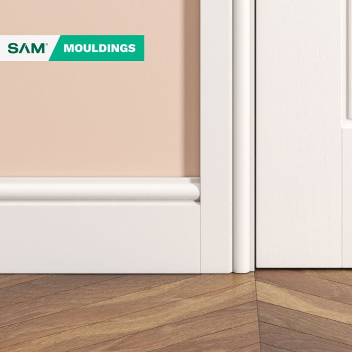 3D visual of SAM2156 Dual Purpose primed MDF Skirting Board in situ