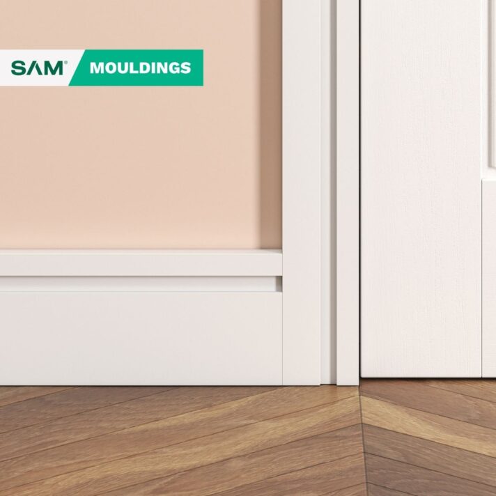 3D visual of SAM5060 Grooved primed MDF Skirting Board in situ