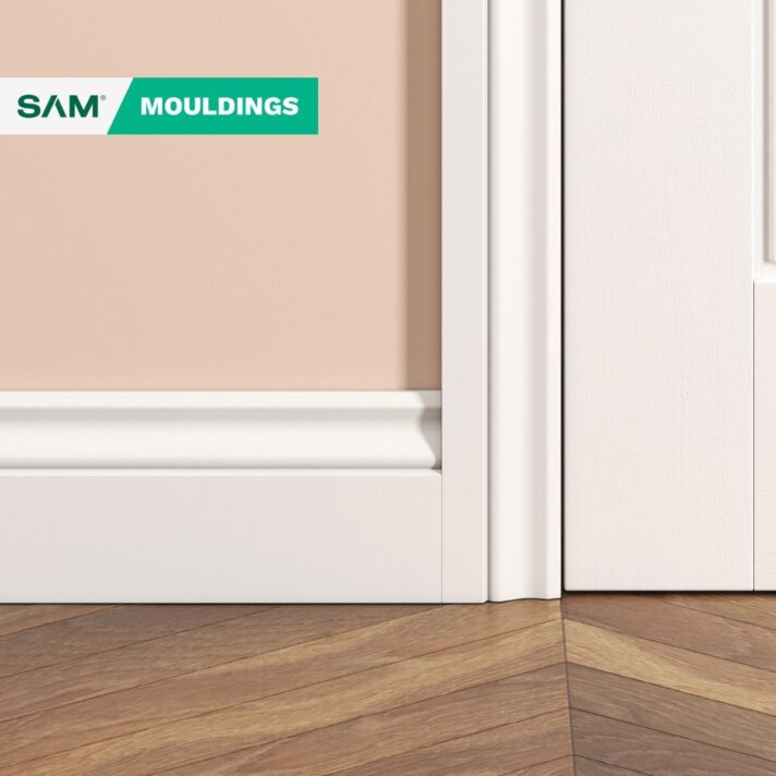 3D visual of SAM97 Ogee primed MDF Skirting Board in situ