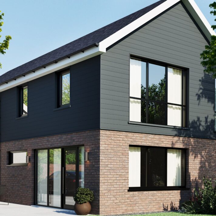 3D in situ image of SAM3717 fully finished Double Shiplap exterior cladding in Anthracite Grey