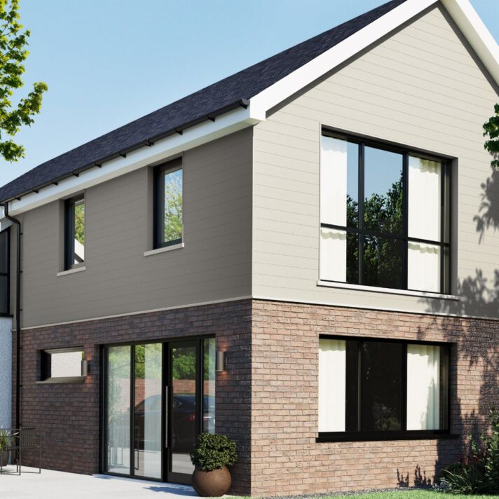 3D in situ image of SAM4460 fully finished Double TG and V exterior cladding in Silk Grey