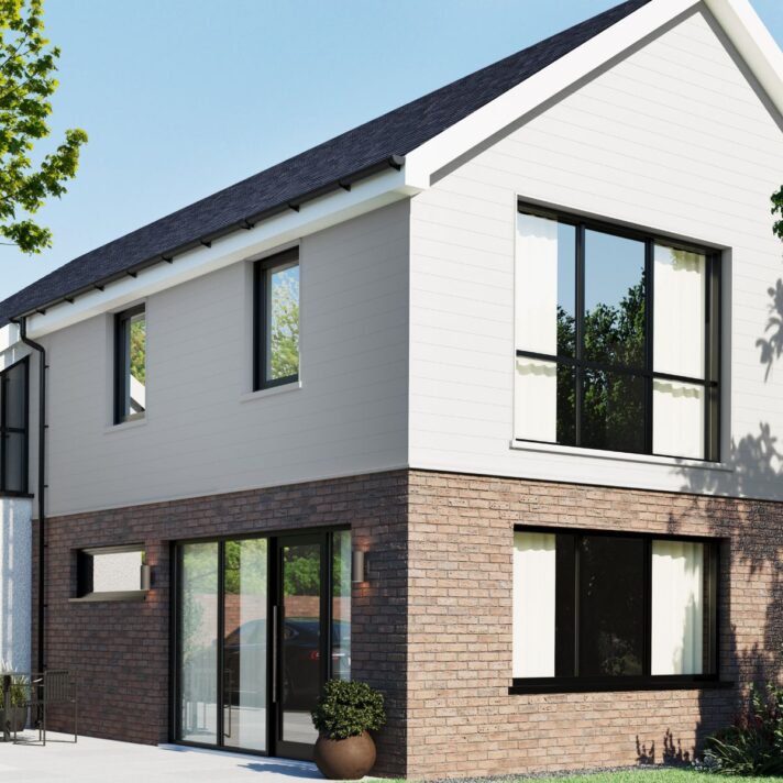 3D in situ image of SAM4460 fully finished Double TG and V exterior cladding in Traffic White