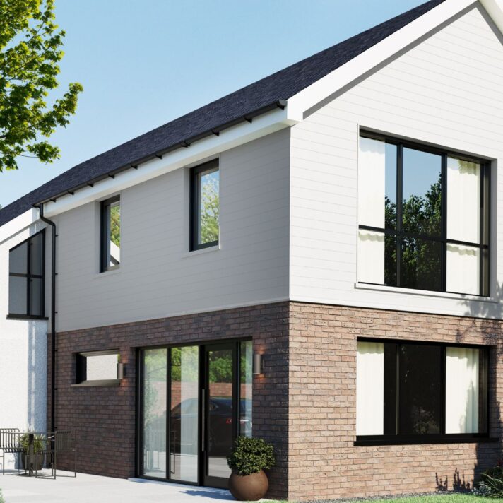 3D in situ image of SAM5557 fully finished Double TG and V exterior cladding in Traffic White