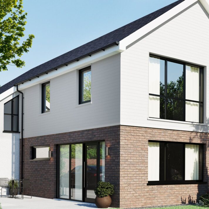 3D in situ image of SAM5558 fully finished Double TG and V exterior cladding in Traffic White